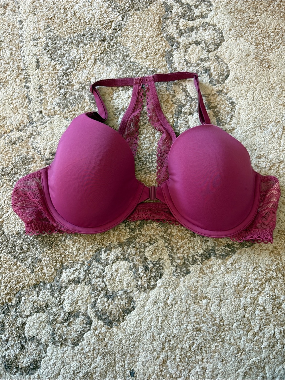 Front-Closure Racerback Bra in Berry Plum